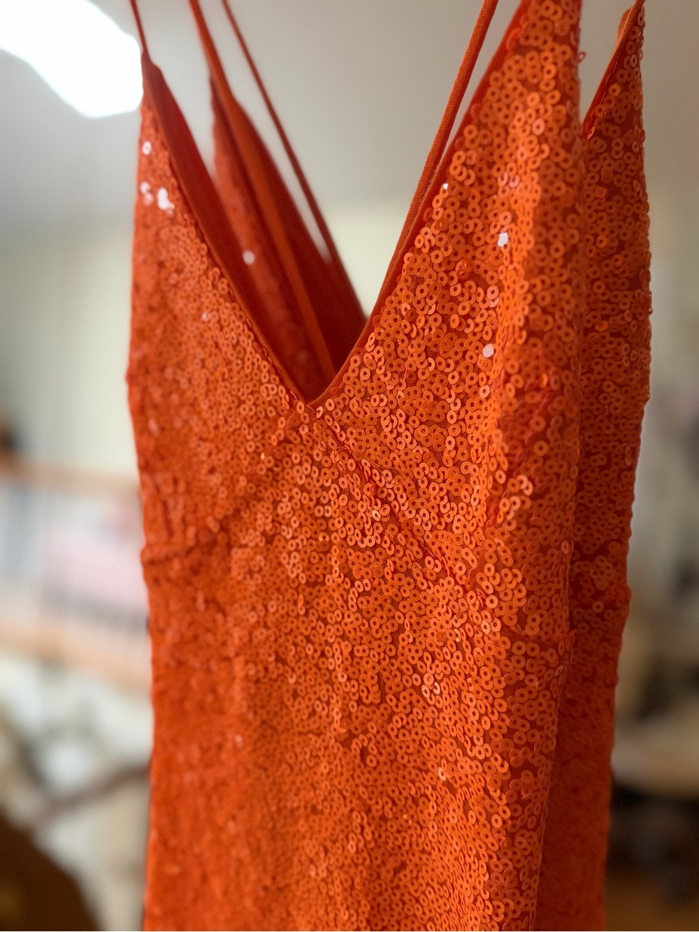Norma Kamali Sequin Low Back Slip Mermaid Fishtail Gown Neon Orange ~ NWT S/XS - Picture 7 of 13